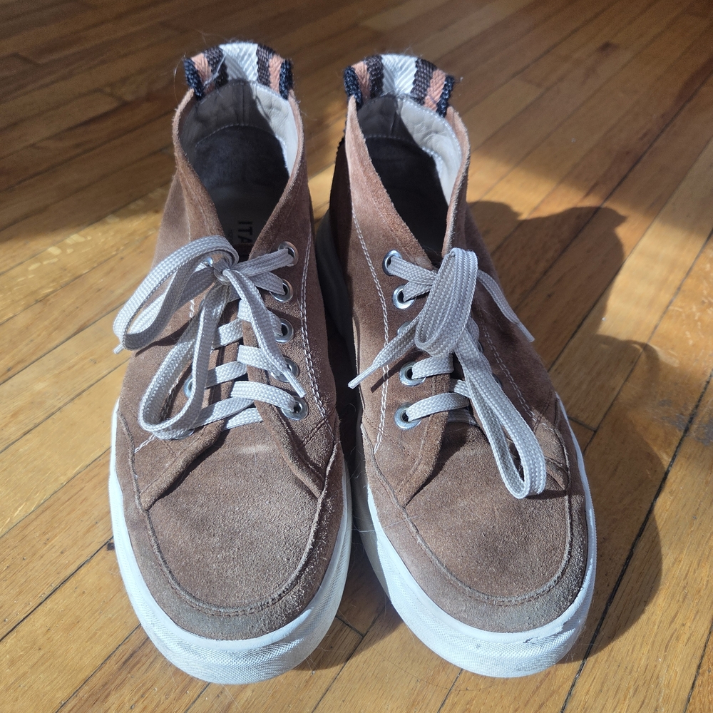 Brown Suede High-Top Sneakers with Tan Laces - Handmade In Italy
